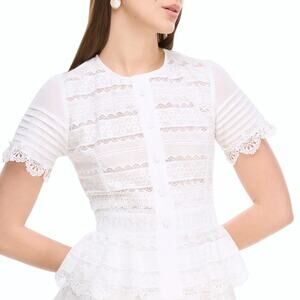 WaiMari Malaga Guipure Lace-Trimmed Embroidered Cotton Blouse White size Small